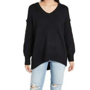 Free People Brookside Black Tunic Oversize Scoop Neck Chunky Sweater Size XL
